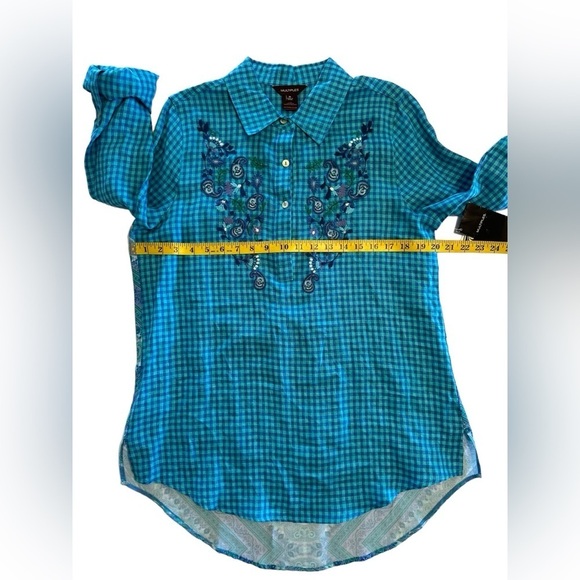 Multiples Paisley & Blue Linen Checkered Button Down Casual Blouse Womens Medium - Picture 16 of 17